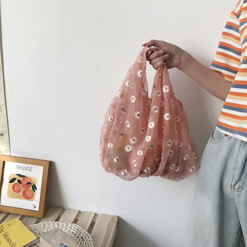 Rose Daisy Daydream Mesh Tote