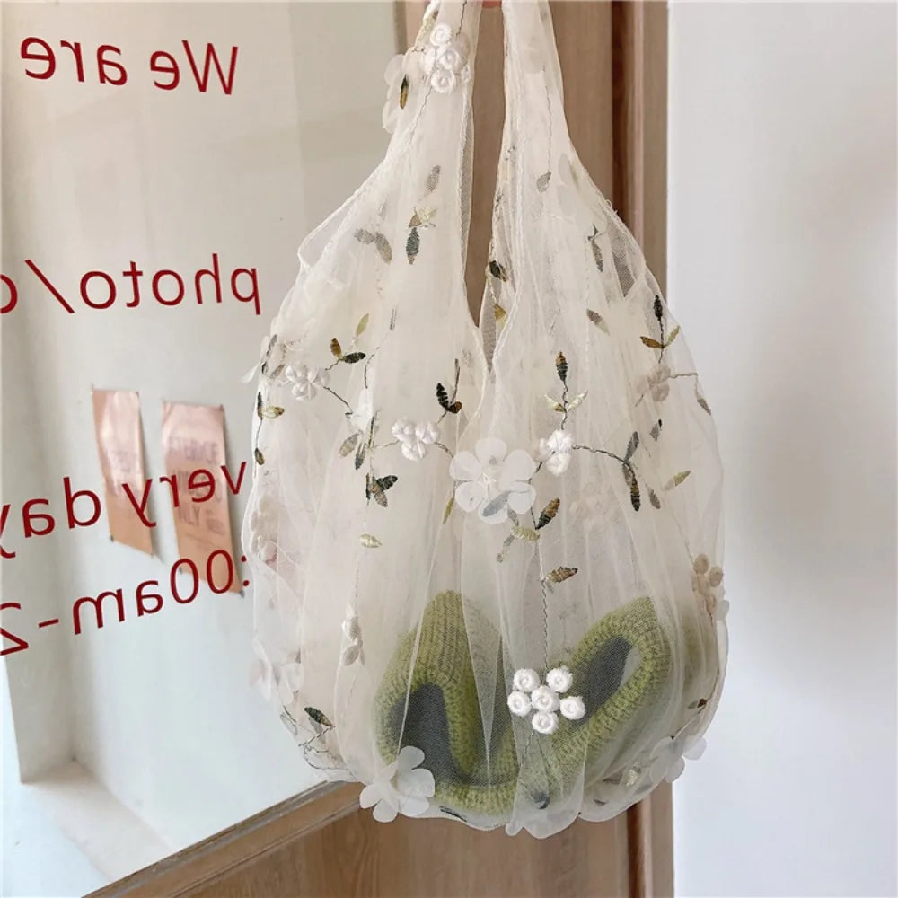 Apricot Blossom Dreams Embroidered Tulle Bag