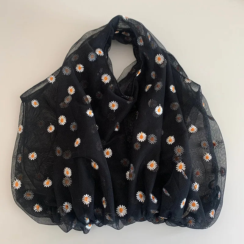 Black Daisy Daydream Mesh Tote