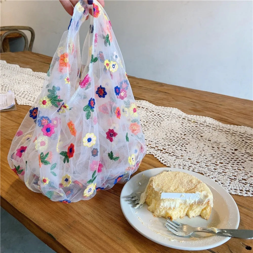 Colorful Blossom Dreams Embroidered Tulle Bag