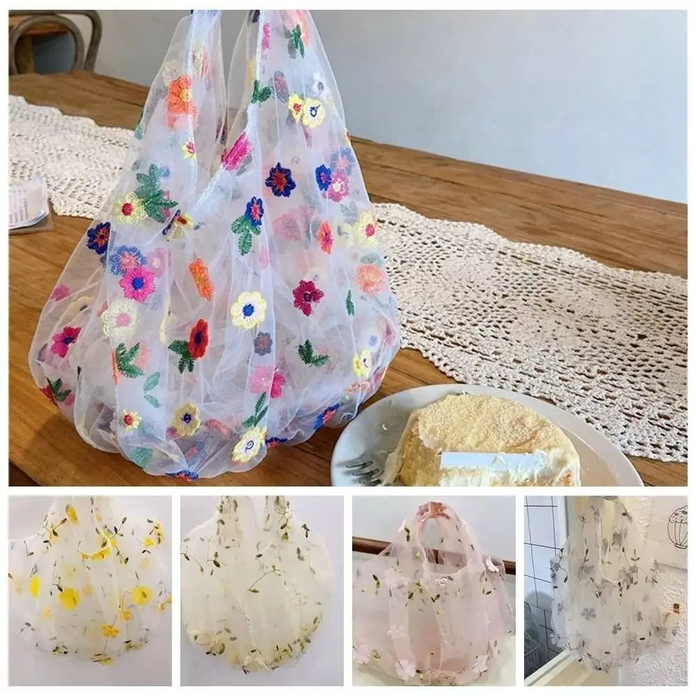 Colorful Blossom Dreams Embroidered Tulle Bag