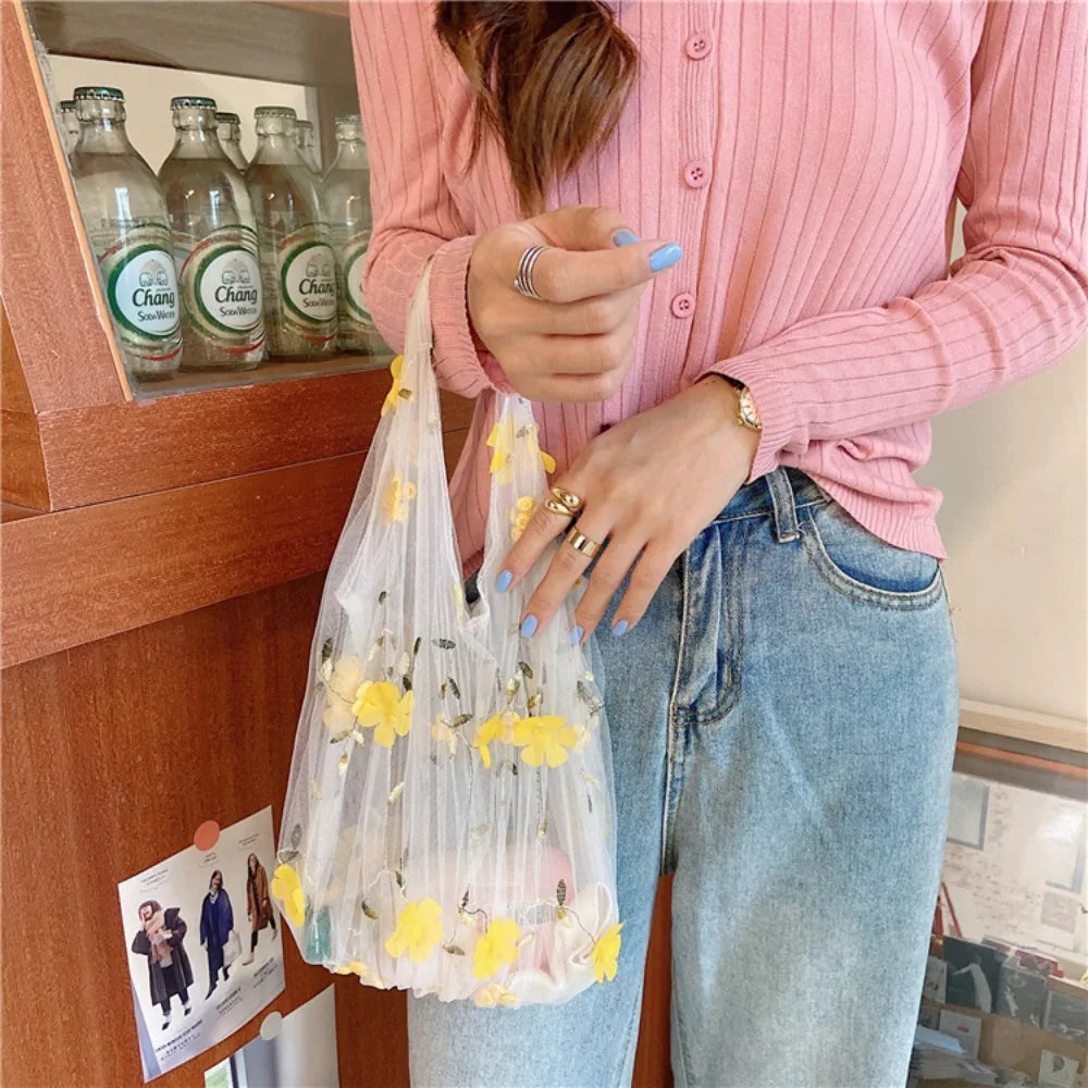 Yellow Blossom Dreams Embroidered Tulle Bag