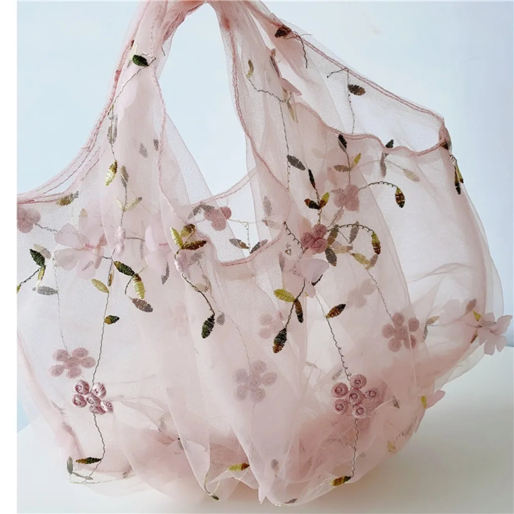 Pink Blossom Dreams Embroidered Tulle Bag