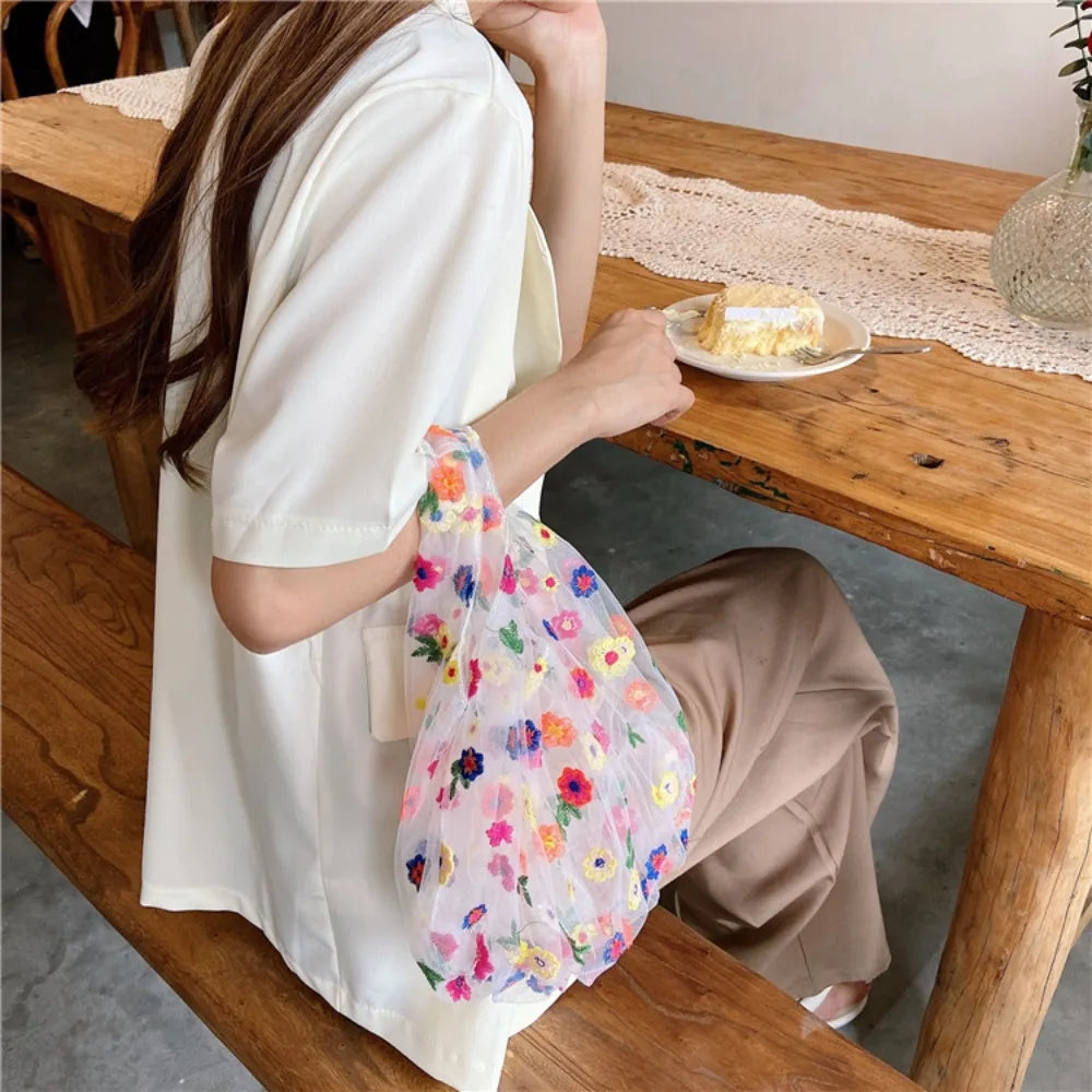 Colorful Blossom Dreams Embroidered Tulle Bag