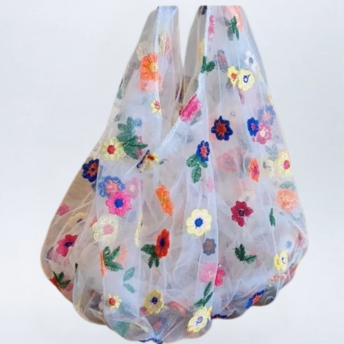 Colorful Blossom Dreams Embroidered Tulle Bag