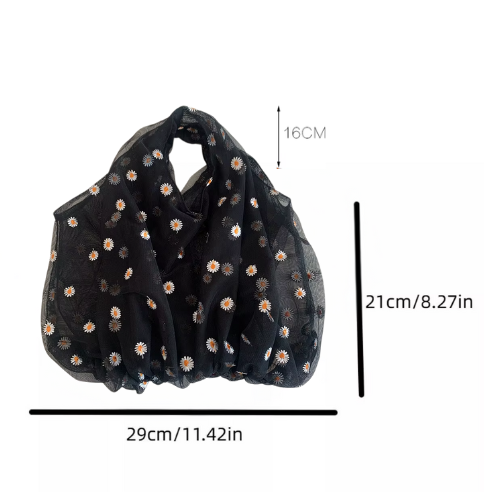 Black Daisy Daydream Mesh Tote