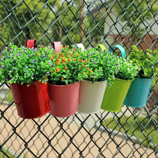 BloomBuckets™ – Colorful Hanging Metal Flower Pots