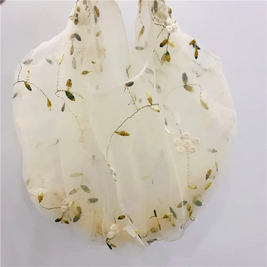 Apricot Blossom Dreams Embroidered Tulle Bag