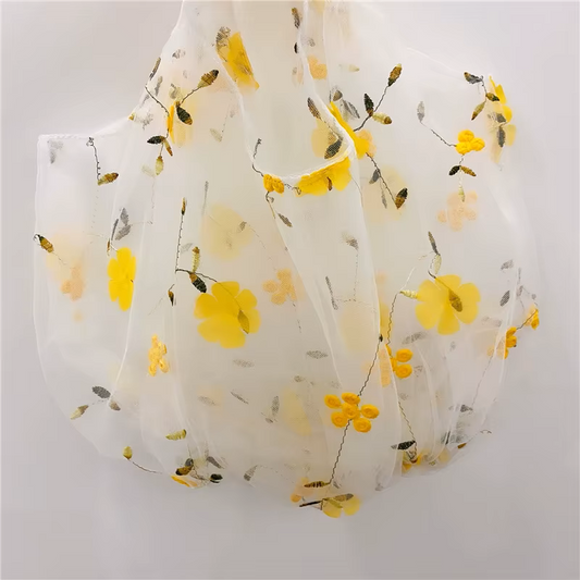 Yellow Blossom Dreams Embroidered Tulle Bag